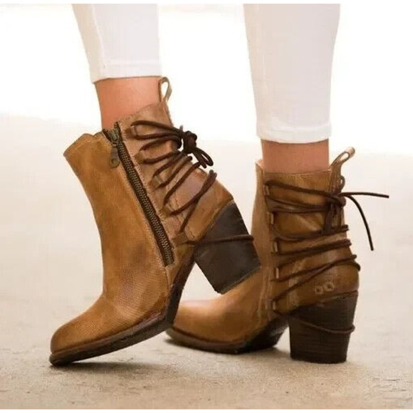 Bed Stu Blaire Leather Ankle Boot Tan Rustic Cobbler Lace Boots Women's Size 9 - Picture 3 of 16
